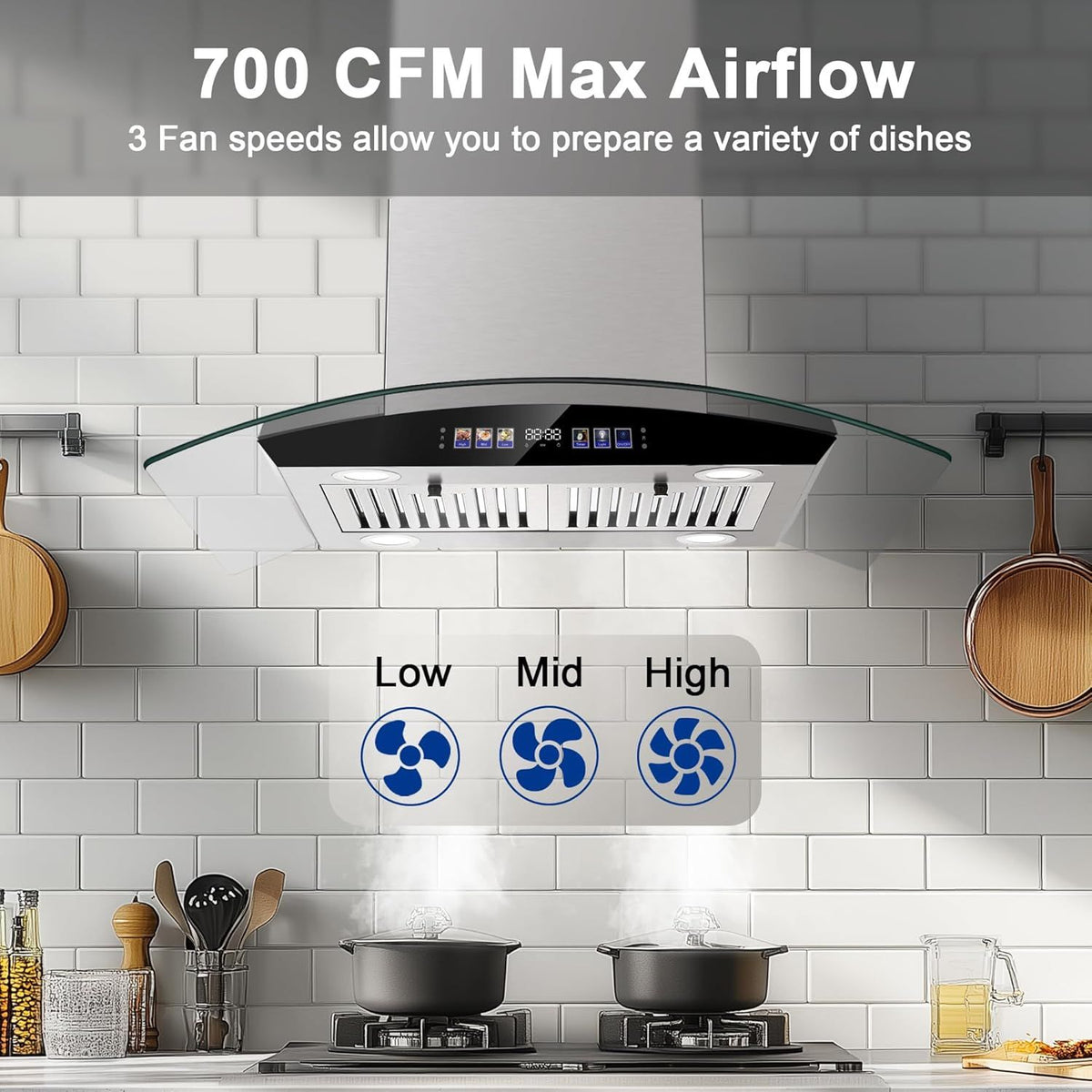 30- Island Range Hood with 700 CFM, Gesture & Touch Control