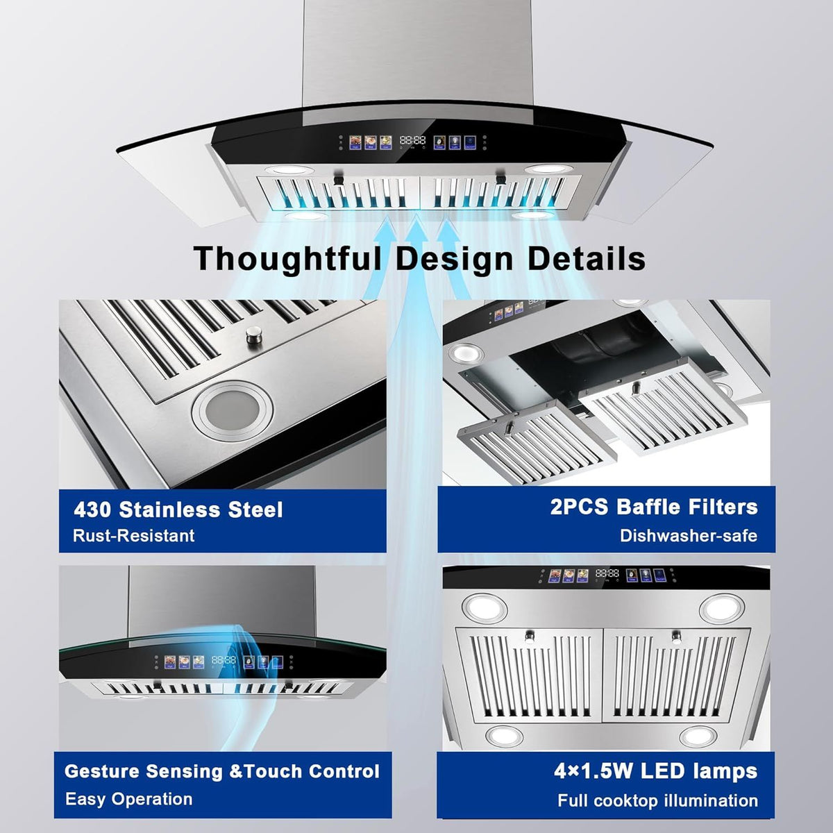 30- Island Range Hood with 700 CFM, Gesture & Touch Control