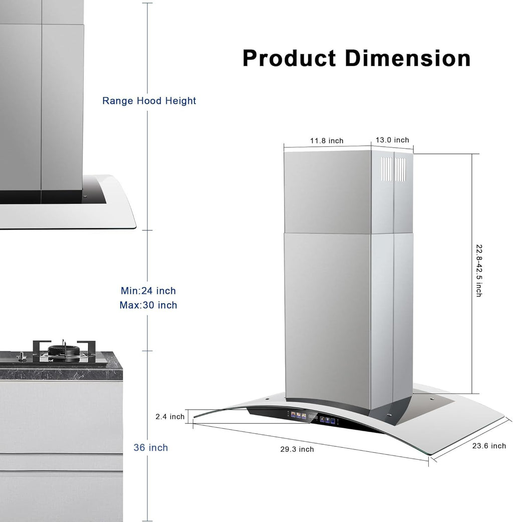 30- Island Range Hood with 700 CFM, Gesture & Touch Control