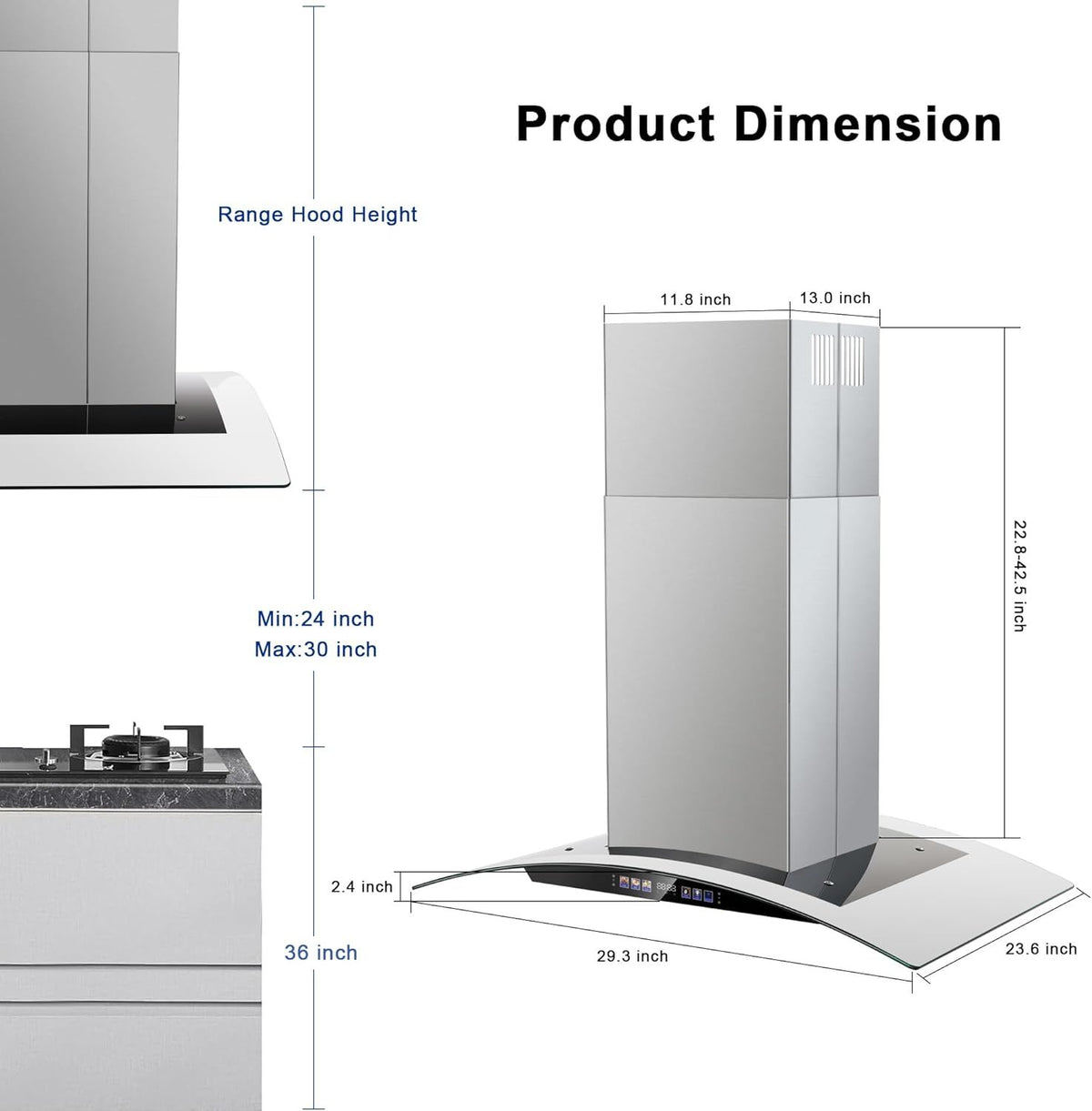 30- Island Range Hood with 700 CFM, Gesture & Touch Control