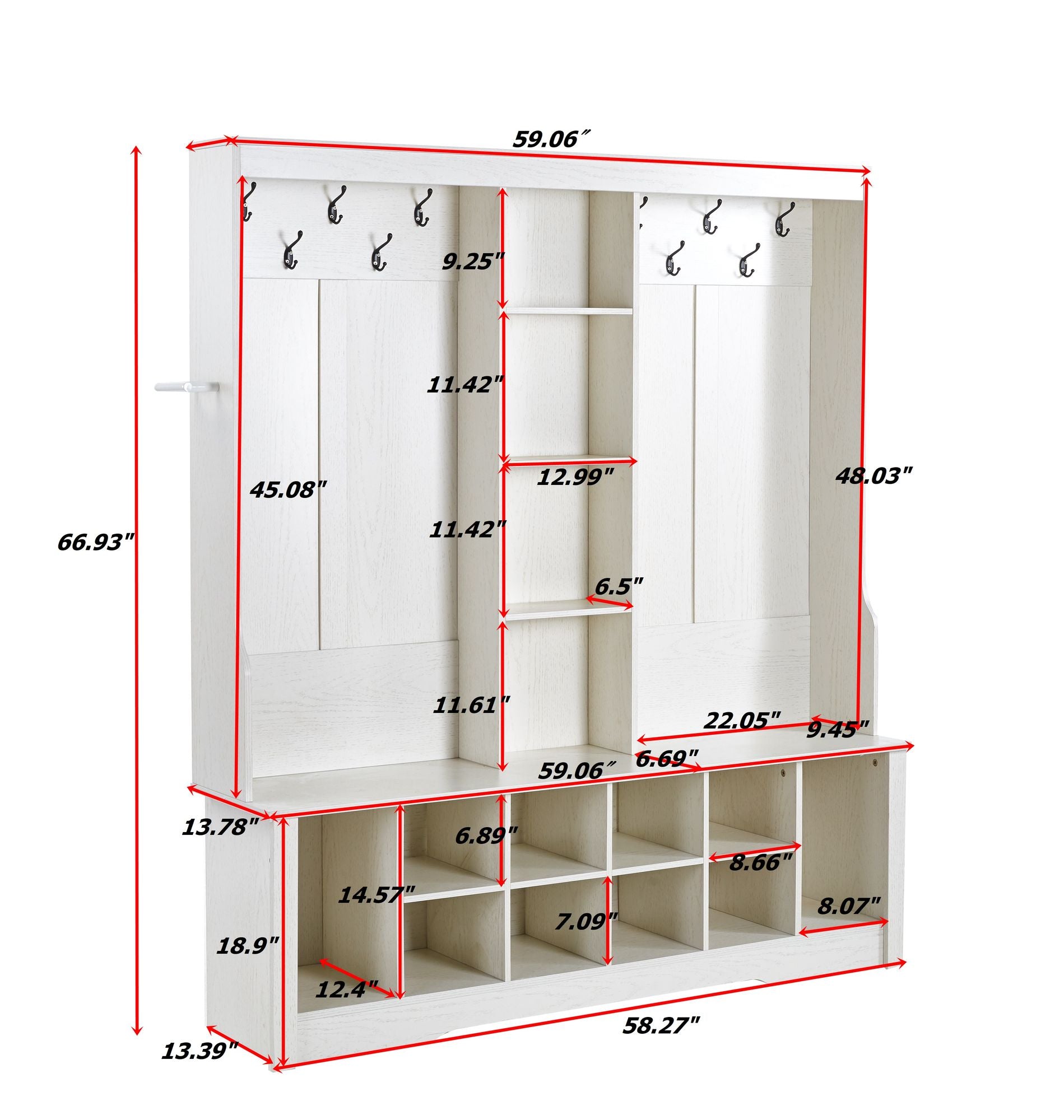 3-in-1 Entryway Hall Tree with Bench and Shoe Storage