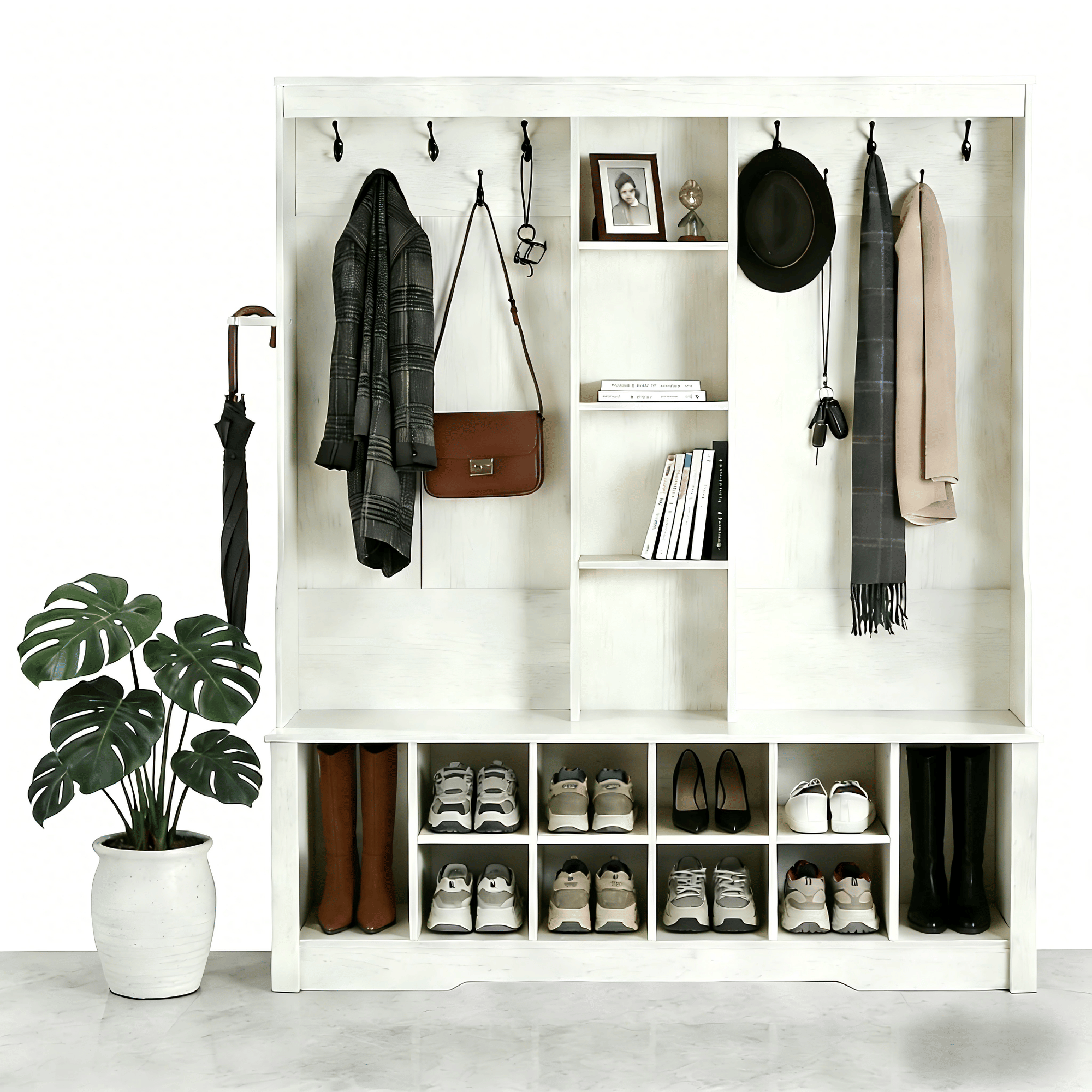 3-in-1 Entryway Hall Tree with Bench and Shoe Storage