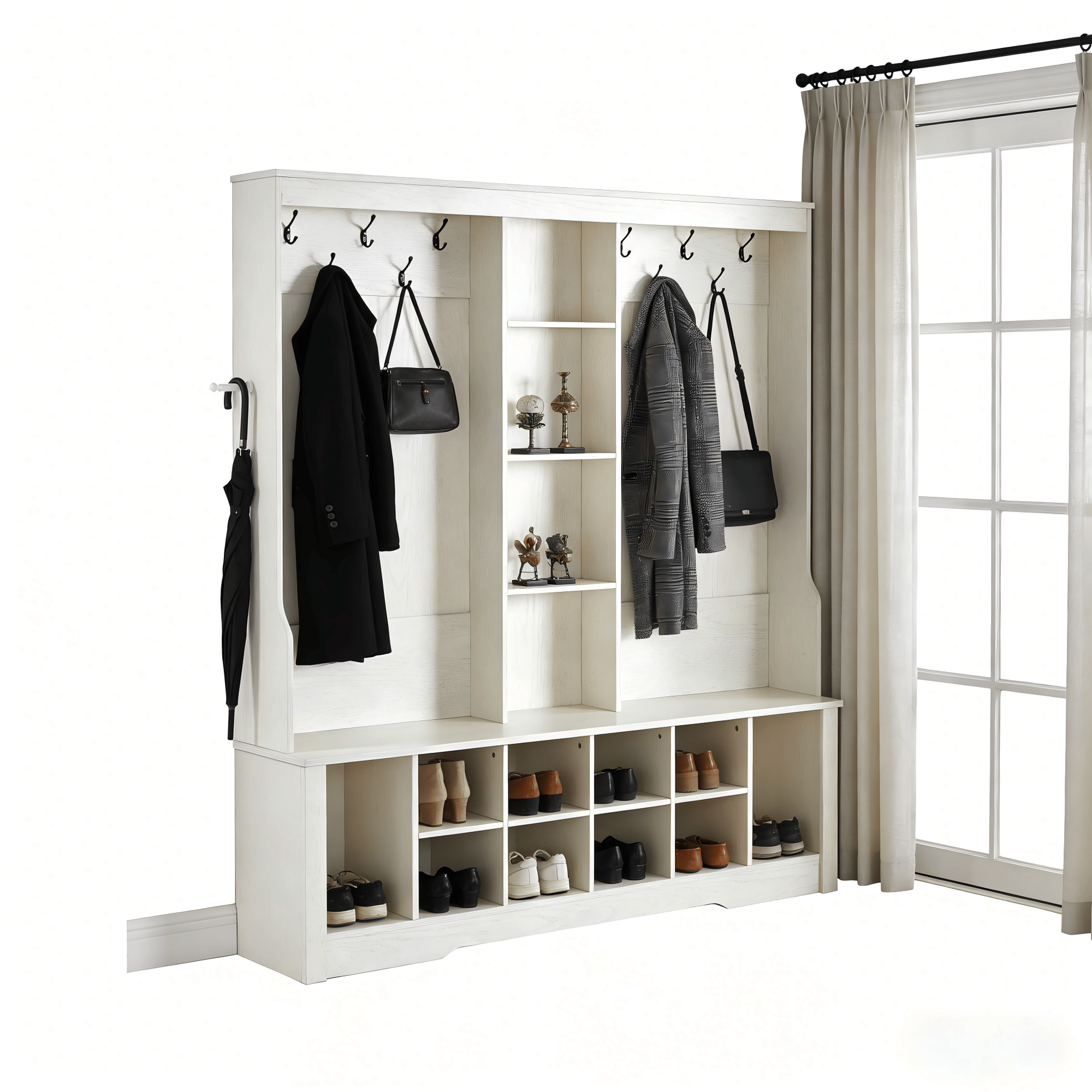 3-in-1 Entryway Hall Tree with Bench and Shoe Storage
