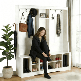3-in-1 Entryway Hall Tree with Bench and Shoe Storage