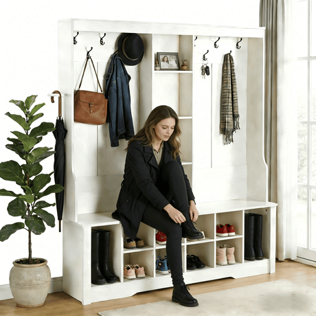 3-in-1 Entryway Hall Tree with Bench and Shoe Storage