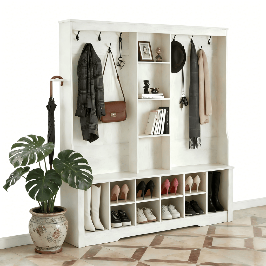 3-in-1 Entryway Hall Tree with Bench and Shoe Storage
