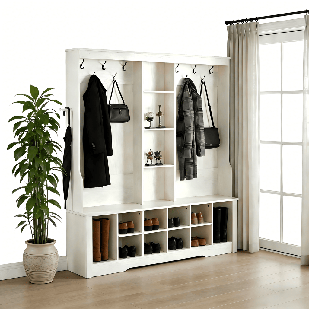 3-in-1 Entryway Hall Tree with Bench and Shoe Storage