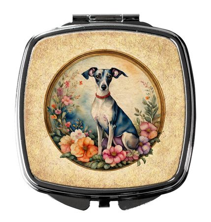 Italian Greyhound and Flowers Folding Compact Mirror