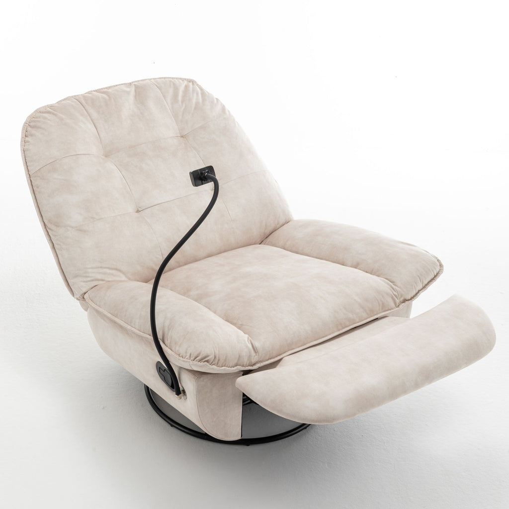Ivory Swivel Rocking Recliner with Removable Phone Holder