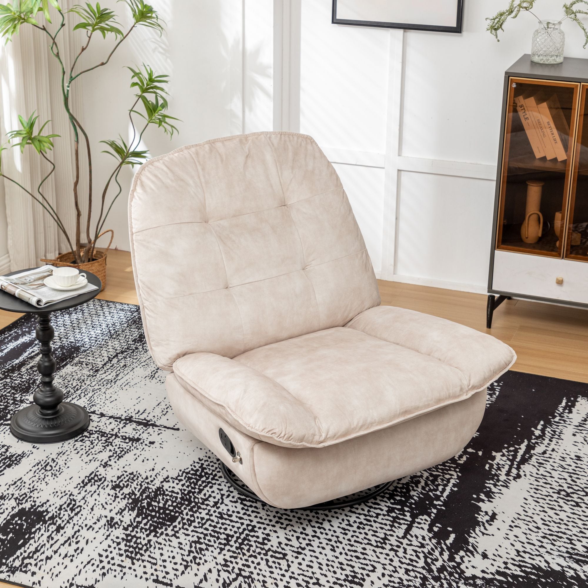 Ivory Swivel Rocking Recliner with Removable Phone Holder