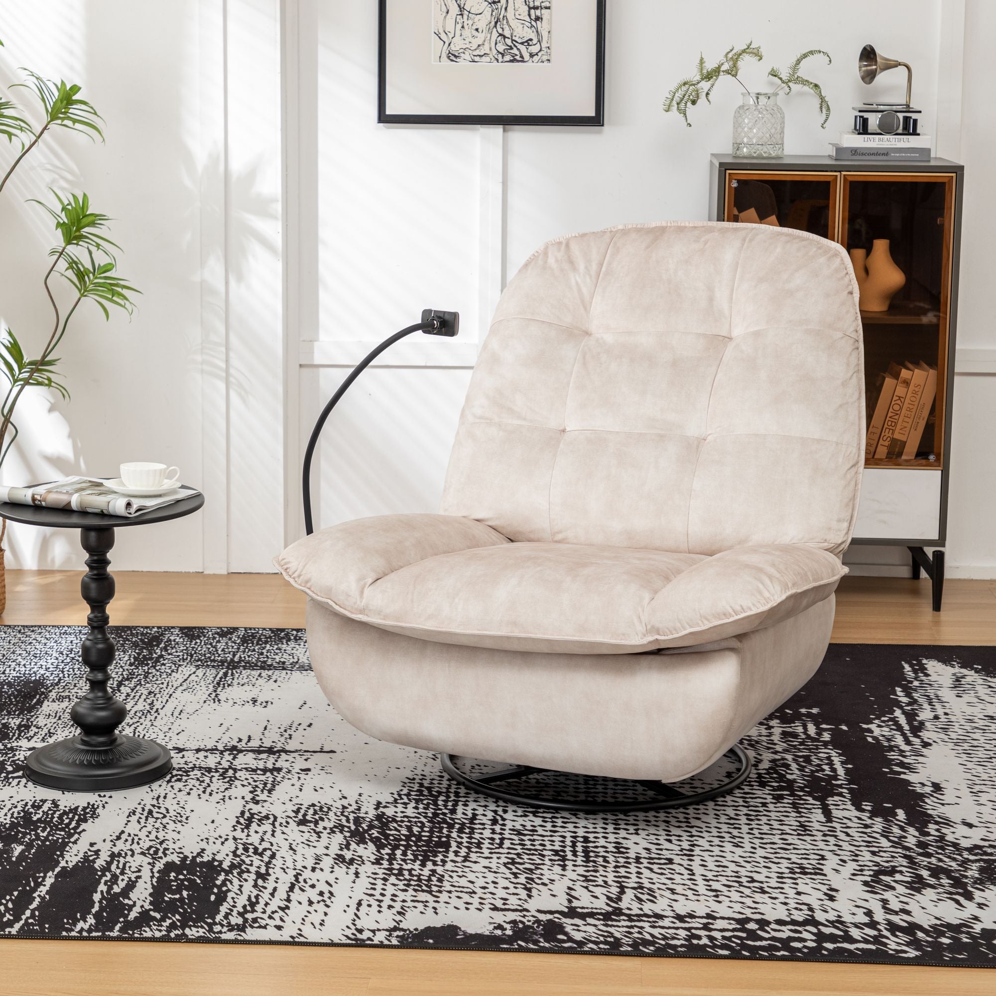 Ivory Swivel Rocking Recliner with Removable Phone Holder