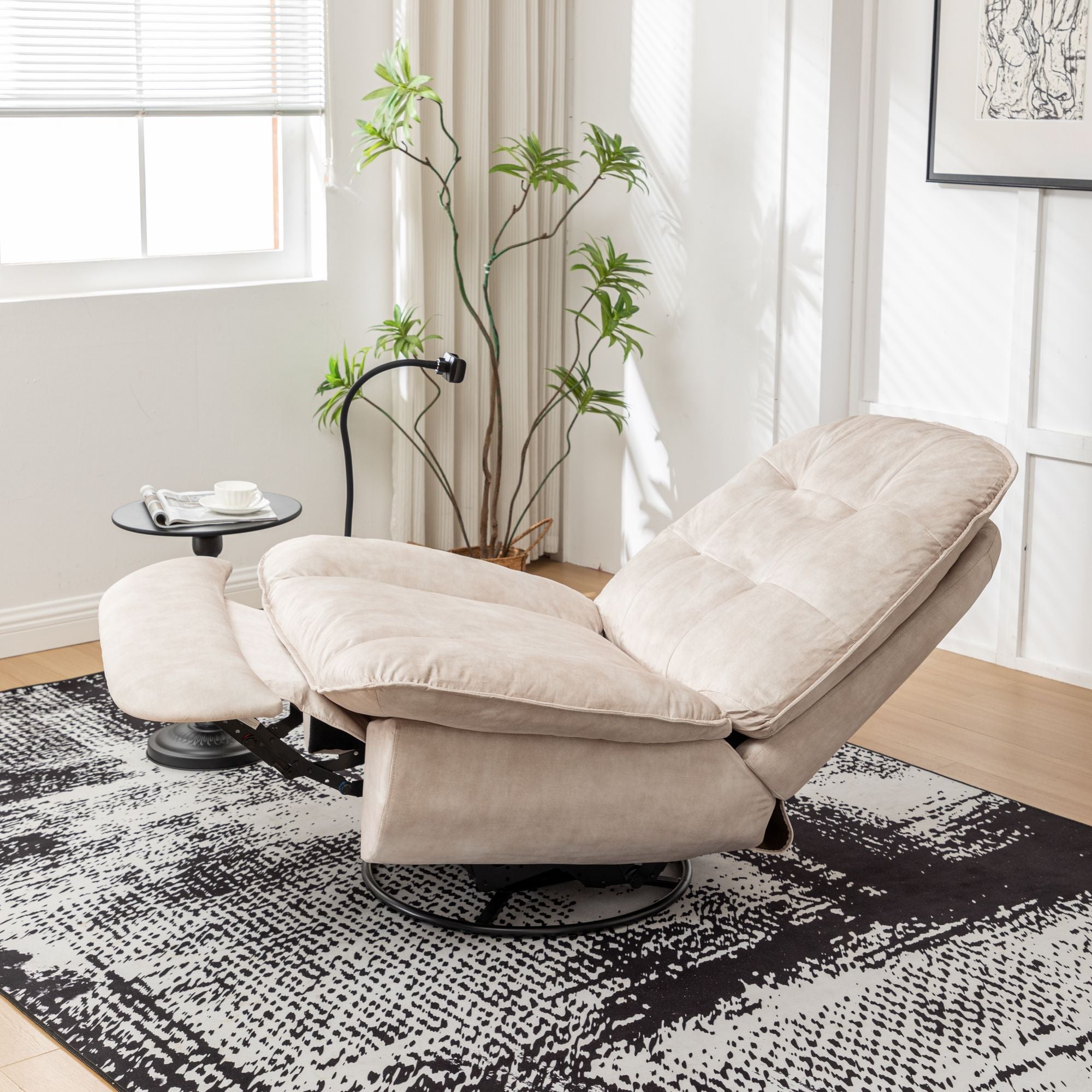 Ivory Swivel Rocking Recliner with Removable Phone Holder