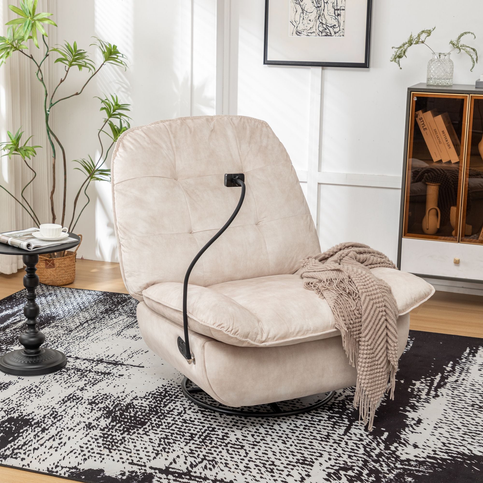 Ivory Swivel Rocking Recliner with Removable Phone Holder