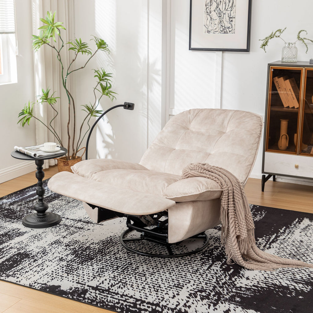 Ivory Swivel Rocking Recliner with Removable Phone Holder
