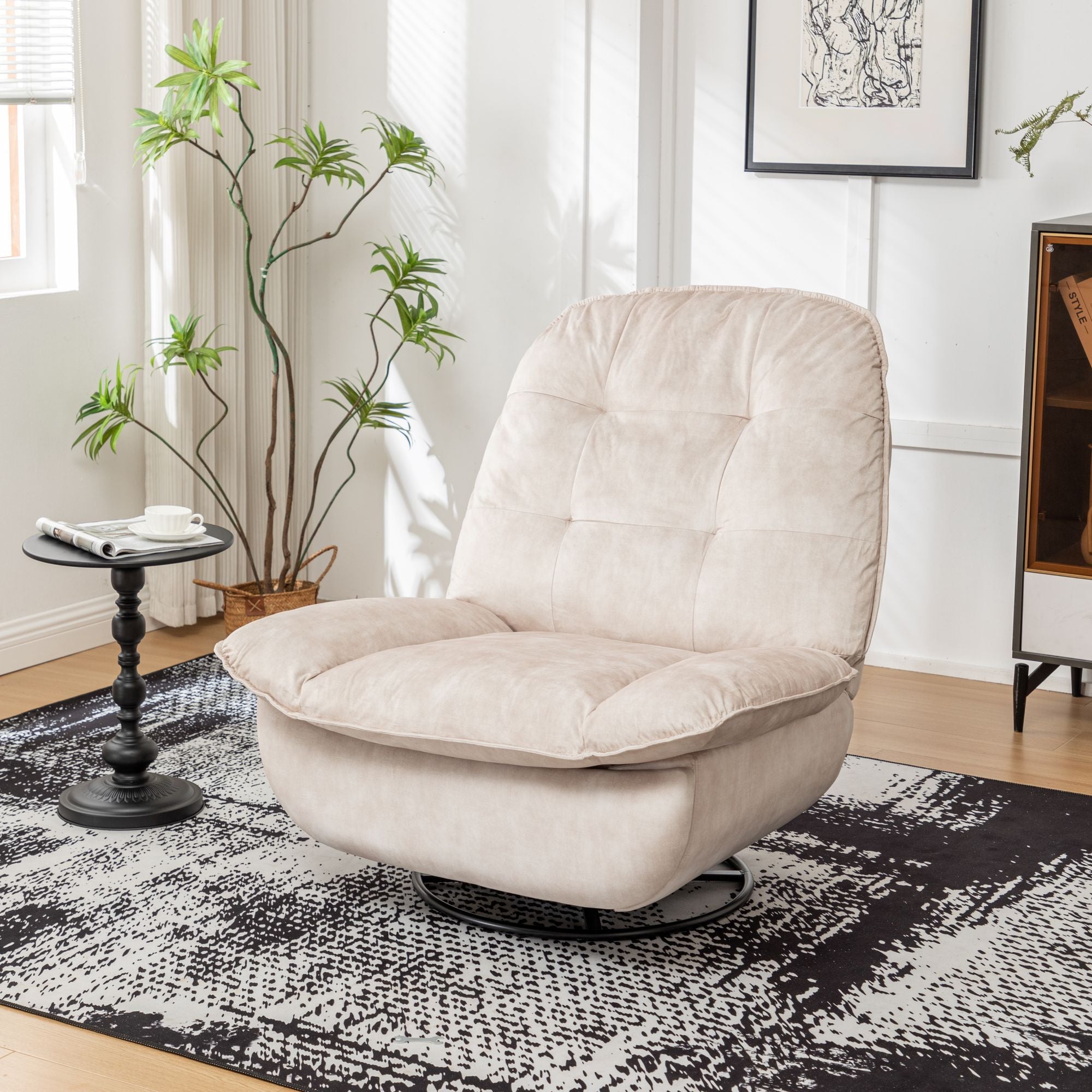 Ivory Swivel Rocking Recliner with Removable Phone Holder