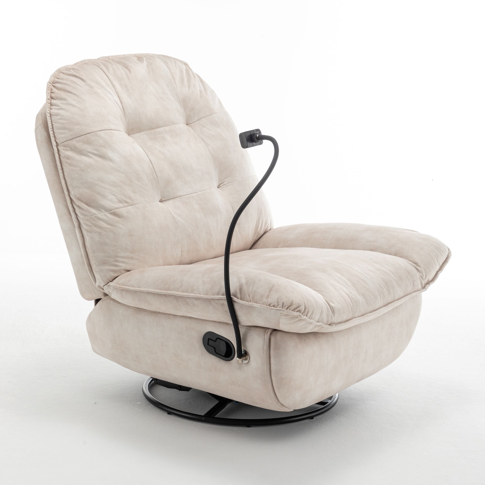 Ivory Swivel Rocking Recliner with Removable Phone Holder