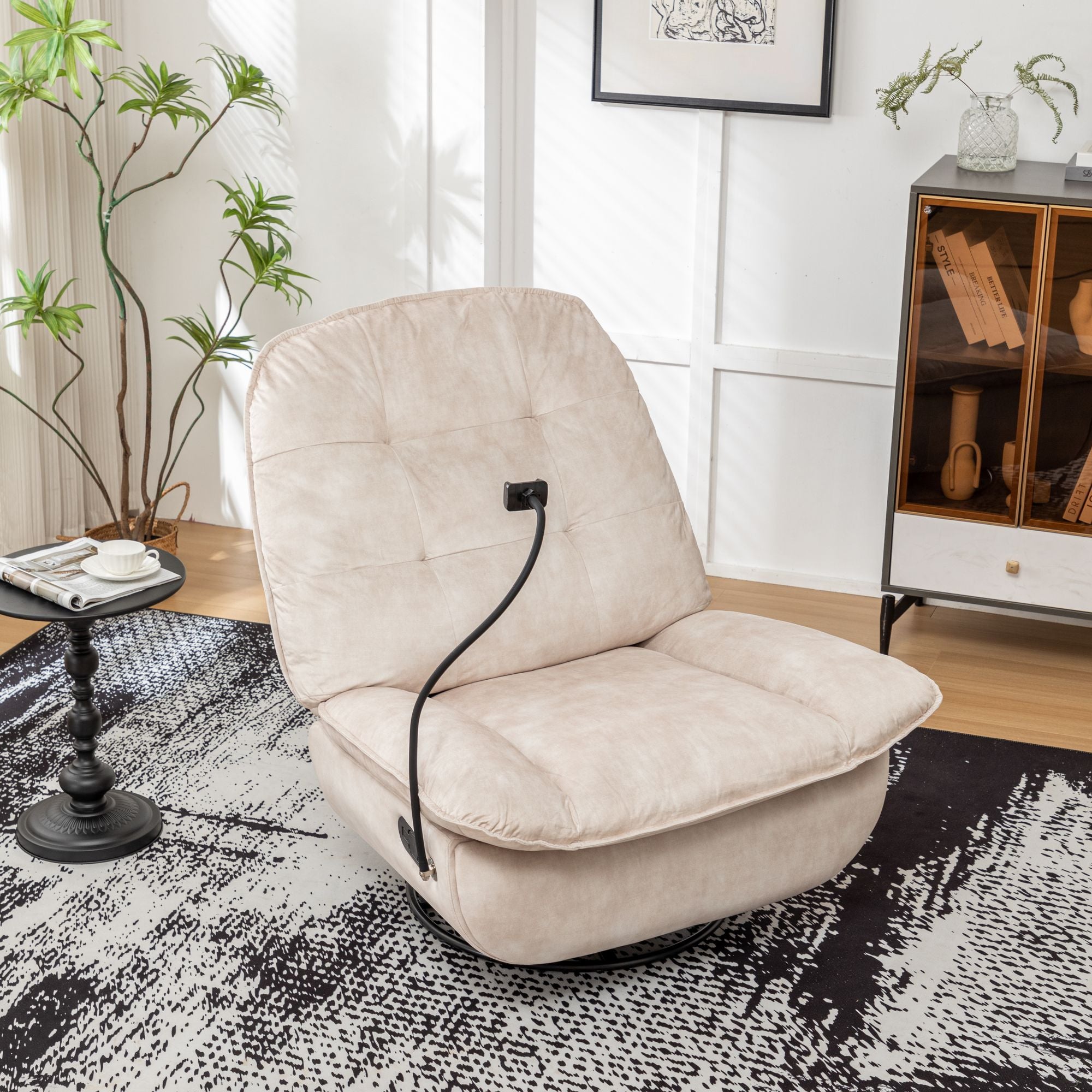 Ivory Swivel Rocking Recliner with Removable Phone Holder