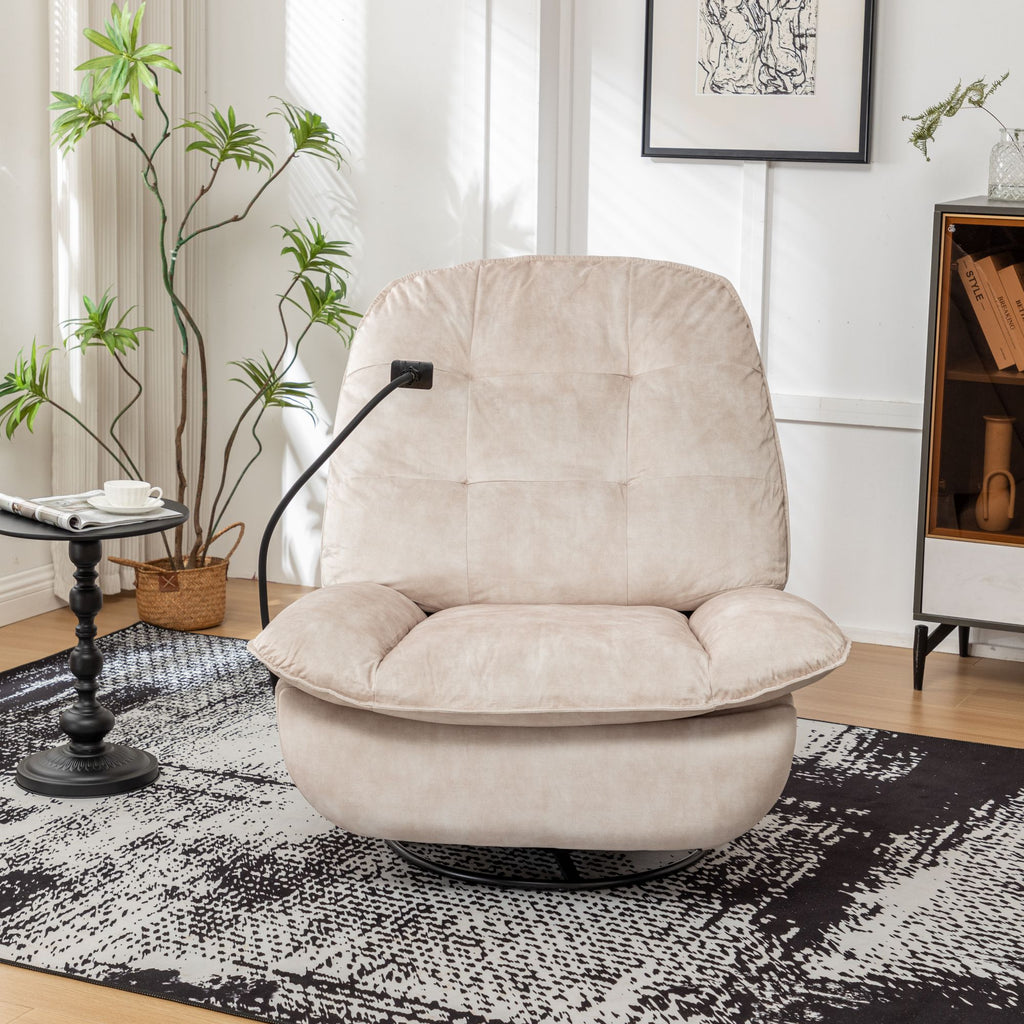 Ivory Swivel Rocking Recliner with Removable Phone Holder