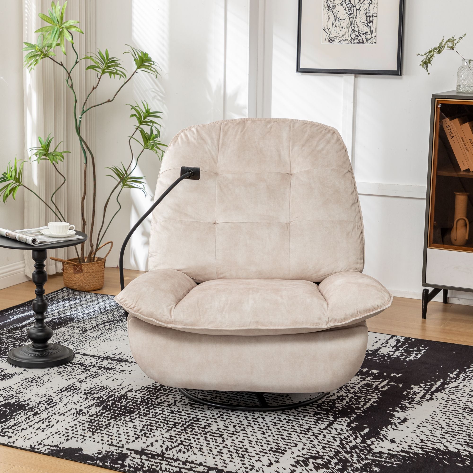Ivory Swivel Rocking Recliner with Removable Phone Holder