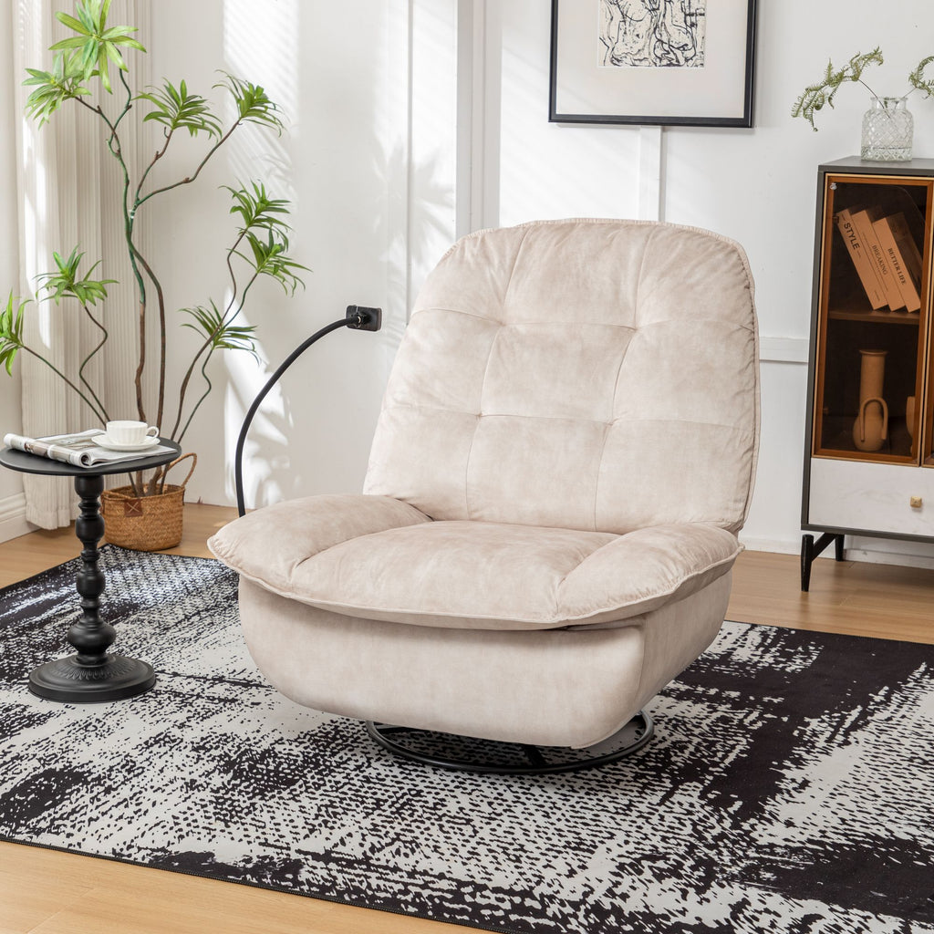 Ivory Swivel Rocking Recliner with Removable Phone Holder