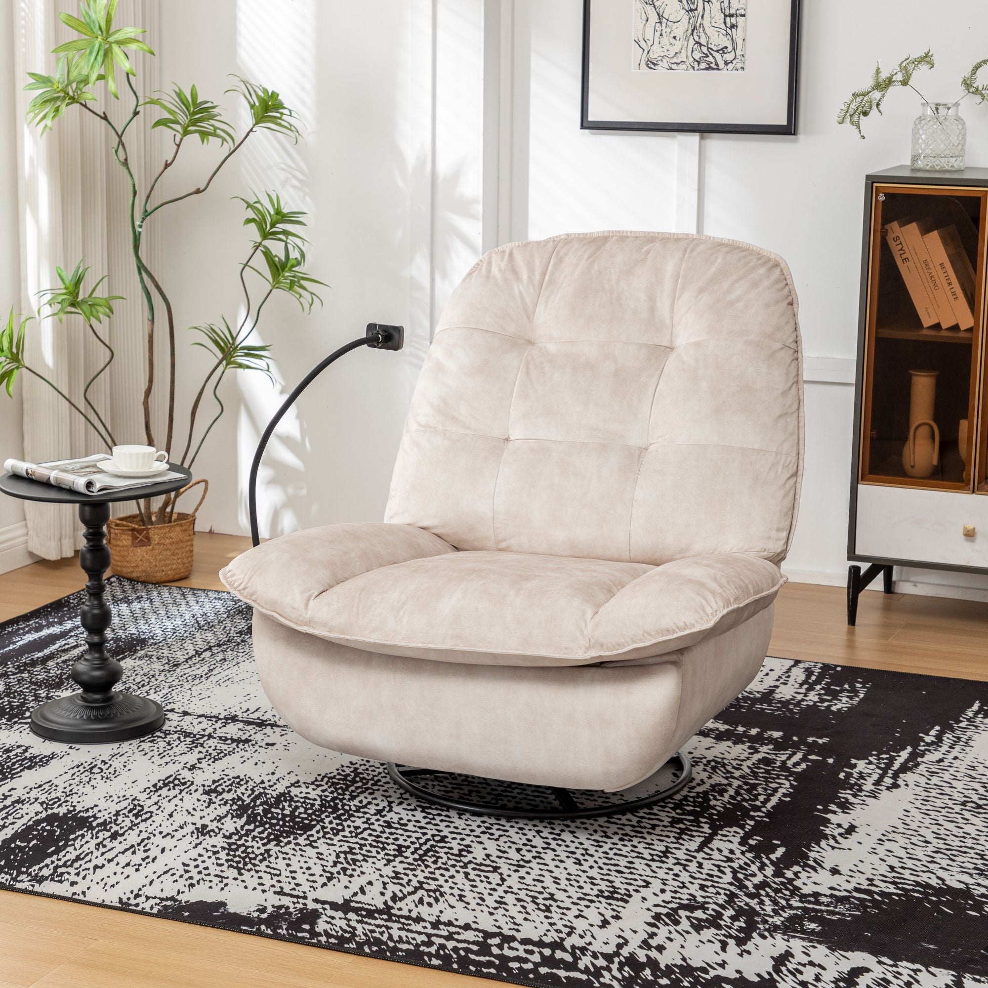 Ivory Swivel Rocking Recliner with Removable Phone Holder