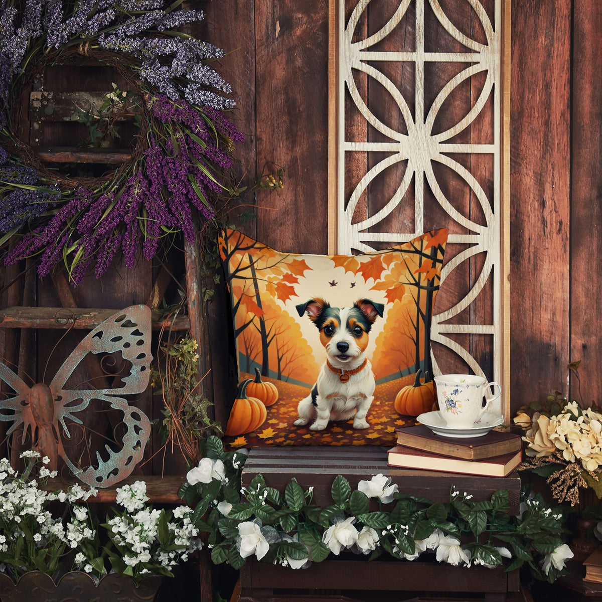 Jack Russell Terrier Fall Decorative Throw Pillow