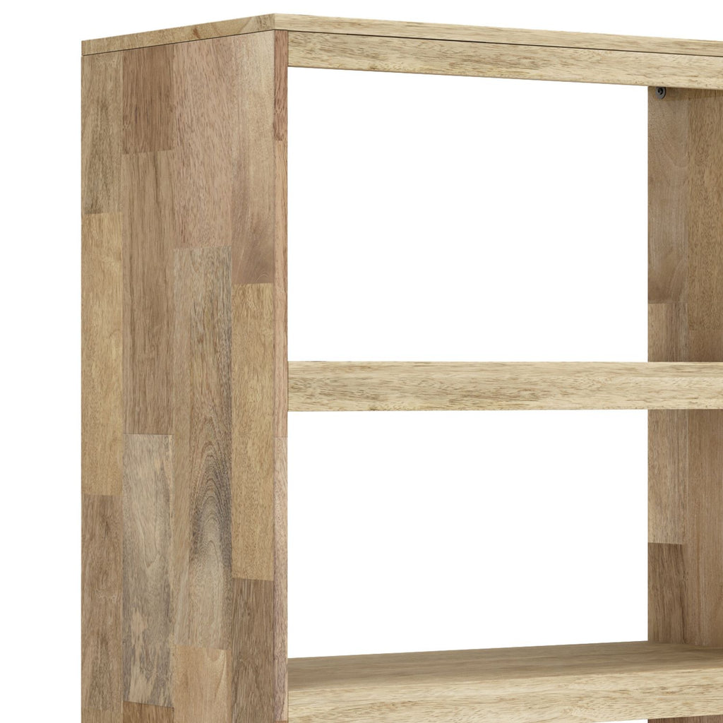 Mid-Century Modern Bookshelf with Doors – Natural Mango Wood & Gold Accents