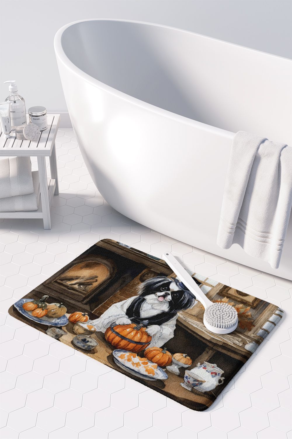 Japanese Chin and Pumpkins Cushioned Floor Mat