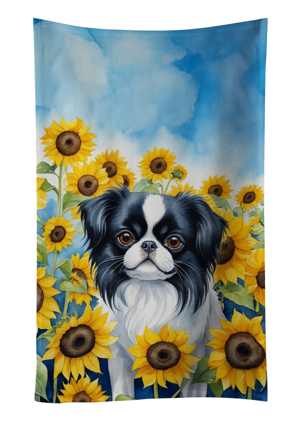 Japanese Chin in Sunflowers Decorative Kitchen Towel