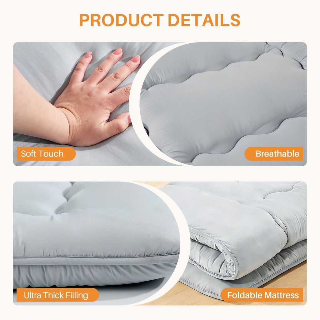 Japanese Floor Futon Mattress Topper with Upgraded 3-Layer Design for Comfort
