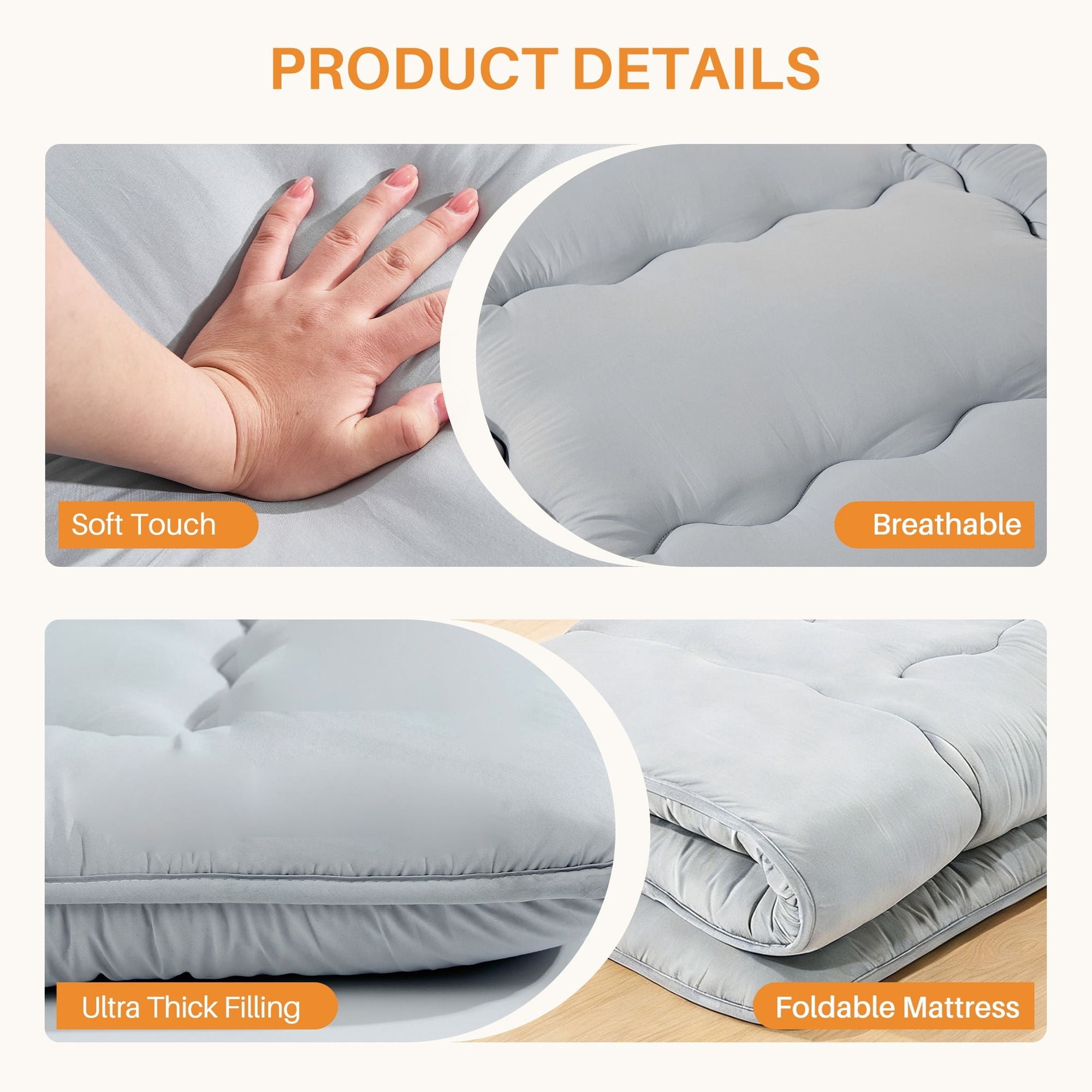 Japanese Floor Futon Mattress Topper with Upgraded 3-Layer Design for Comfort