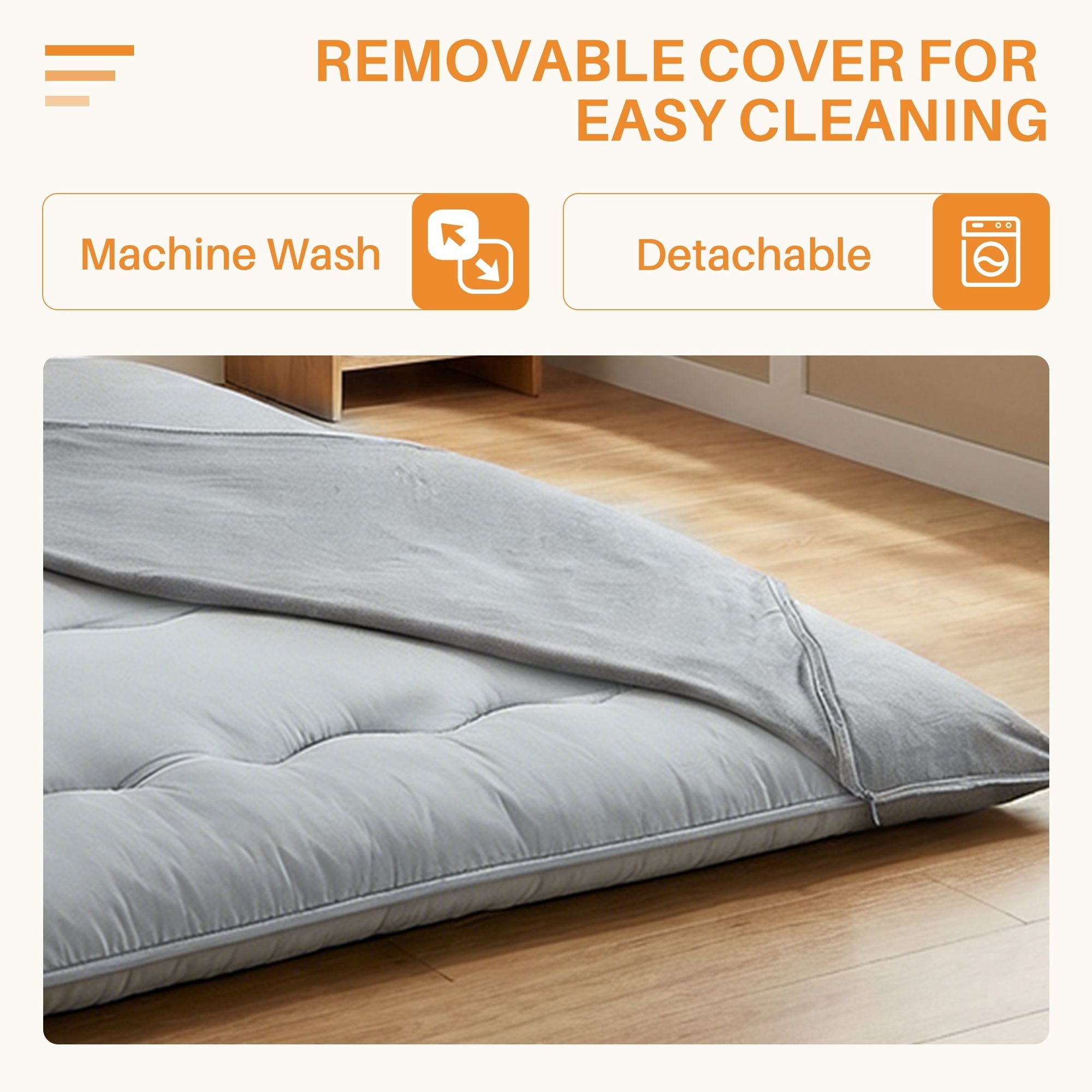 Japanese Floor Futon Mattress Topper with Upgraded 3-Layer Design for Comfort