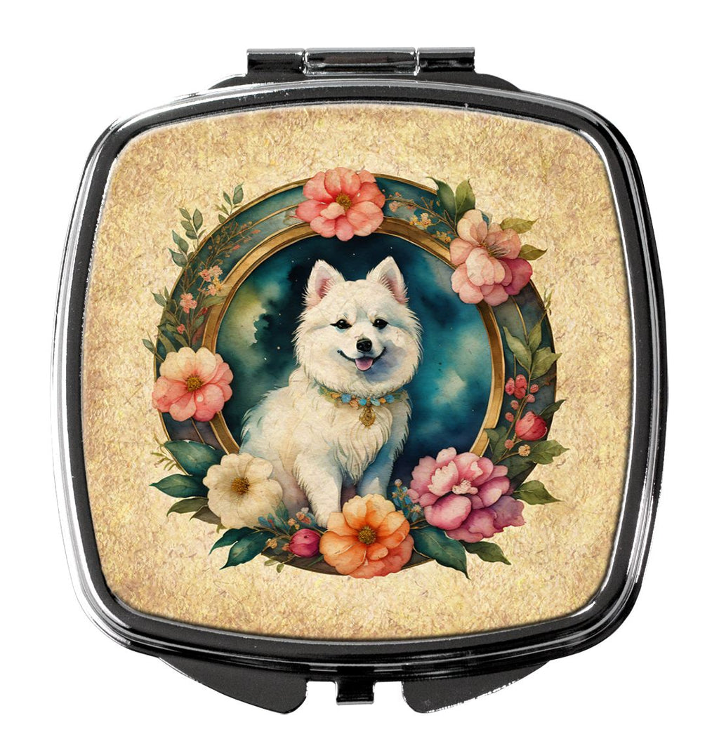 Japanese Spitz and Flowers Folding Mirror