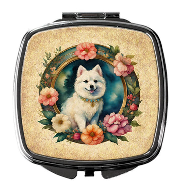 Japanese Spitz and Flowers Folding Mirror