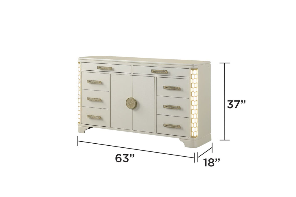 Jasmine Dresser with Gold Accents and Corner Lighting