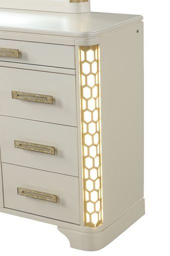 Jasmine Dresser with Gold Accents and Corner Lighting