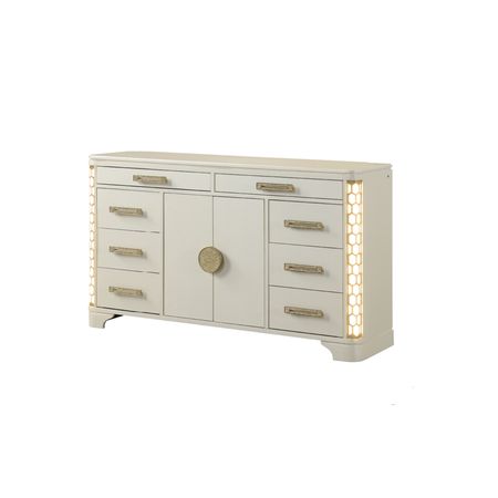 Jasmine Dresser with Gold Accents and Corner Lighting