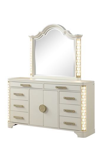 Jasmine Dresser with Gold Accents and Corner Lighting