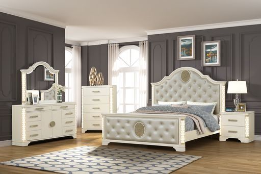 Jasmine Dresser with Gold Accents and Corner Lighting