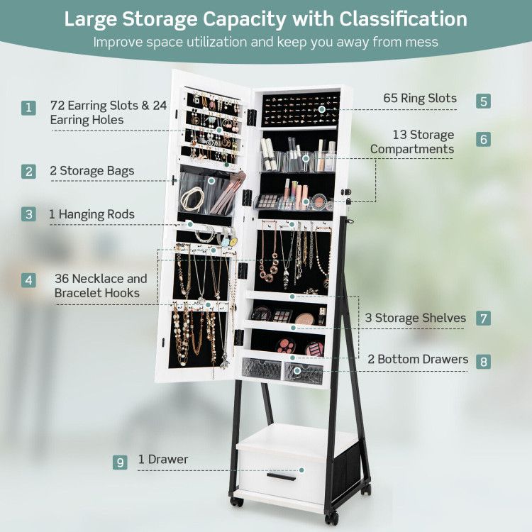 Full-Length Mirror Jewelry Cabinet – Space-Saving Storage