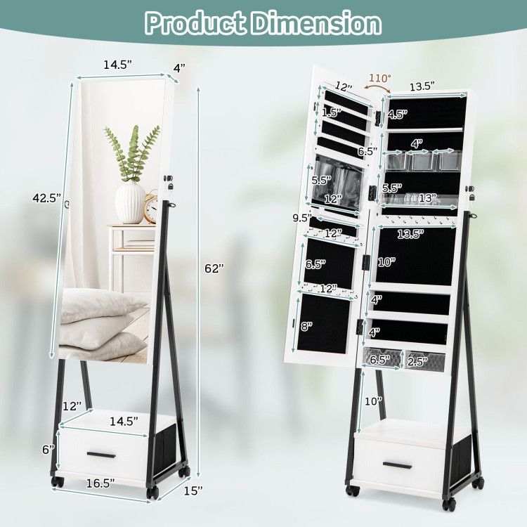 Full-Length Mirror Jewelry Cabinet – Space-Saving Storage