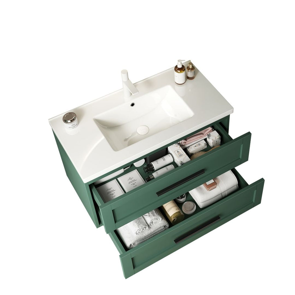 JODI Wall-Mounted Bathroom Vanity with White Ceramic Sink and Soft-Close Drawers