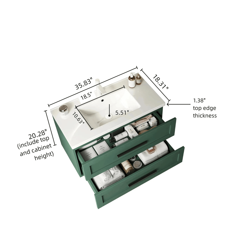JODI Wall-Mounted Bathroom Vanity with White Ceramic Sink and Soft-Close Drawers
