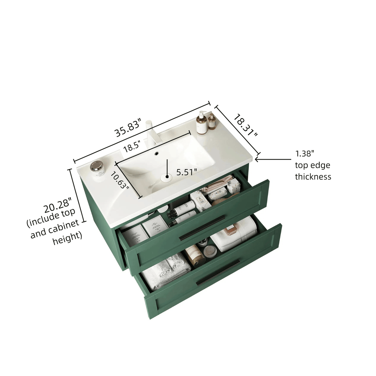 JODI Wall-Mounted Bathroom Vanity with White Ceramic Sink and Soft-Close Drawers