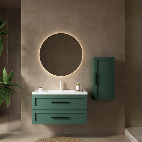 JODI Wall-Mounted Bathroom Vanity with White Ceramic Sink and Soft-Close Drawers