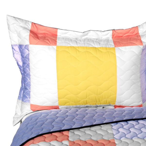 3PC Vermicelli-Quilted Patchwork Quilt Set - Full/Queen