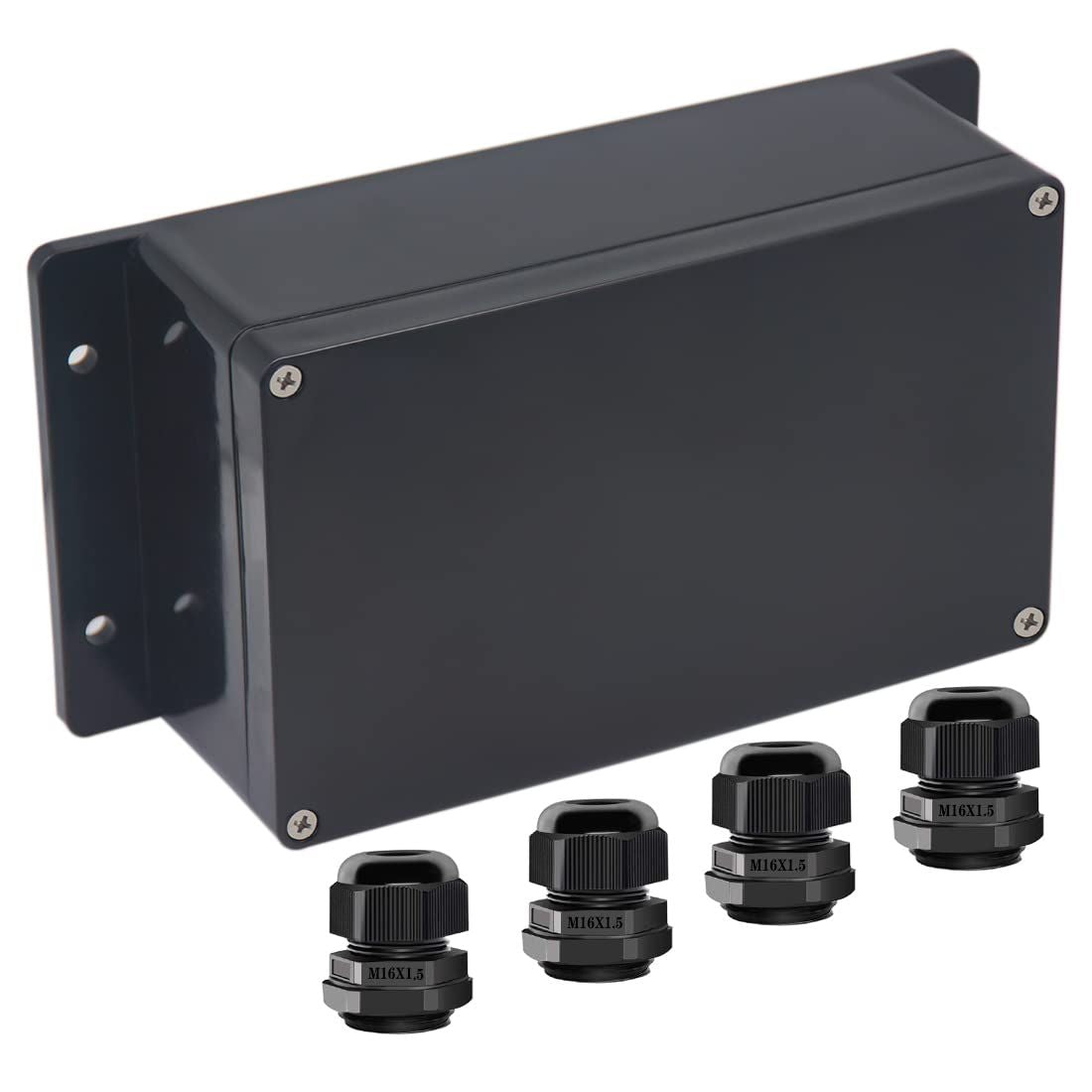 Black Electrical Junction Box with Fixed-Ear Mounting