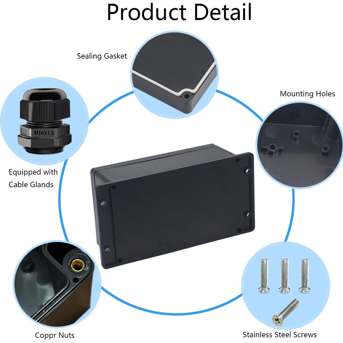 Black Electrical Junction Box with Fixed-Ear Mounting