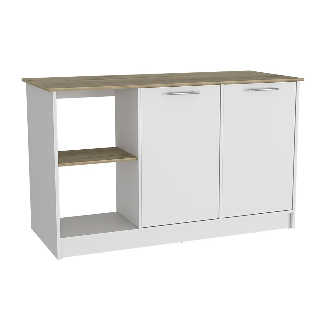 Juniper Kitchen Island with Wide Prep Table, Double Door Cabinet and 2 Open Storage