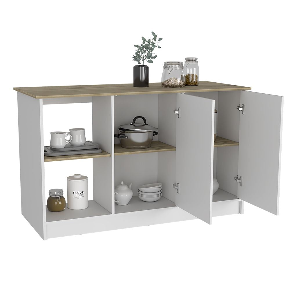 Juniper Kitchen Island with Wide Prep Table, Double Door Cabinet and 2 Open Storage